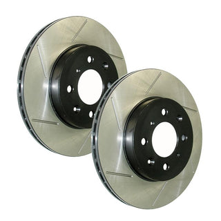 StopTech Sport Slot front right brake rotor for 2016-2018 Cadillac CT6, slotted brake rotor for improved braking performance.
