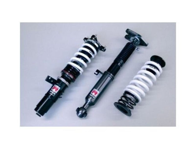 HKS Hipermax R DB42 coilovers installed on a vehicle, showcasing adjustable suspension components for improved handling and ride comfort.
