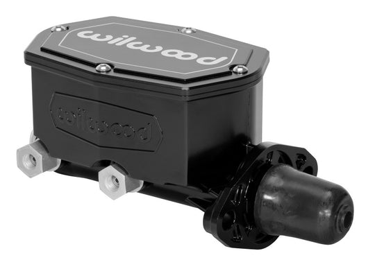 Wilwood compact tandem brake master cylinder with 1-inch bore, black finish, showing the cylindrical body and mounting ports.