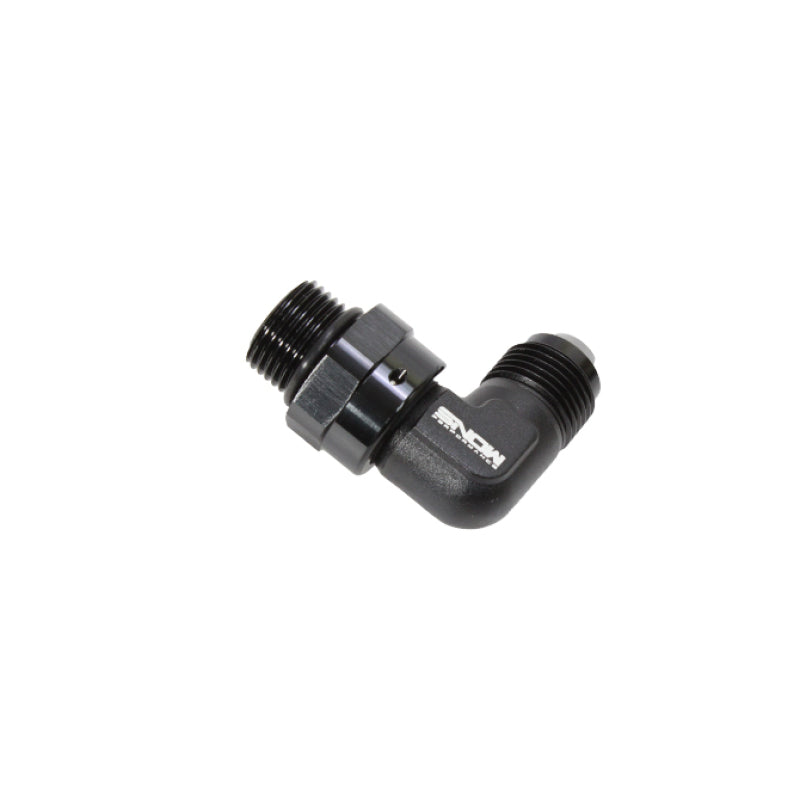 Black Snow Performance Snow -8 ORB to -8AN 90 degree swivel fitting for high-performance fluid connections.