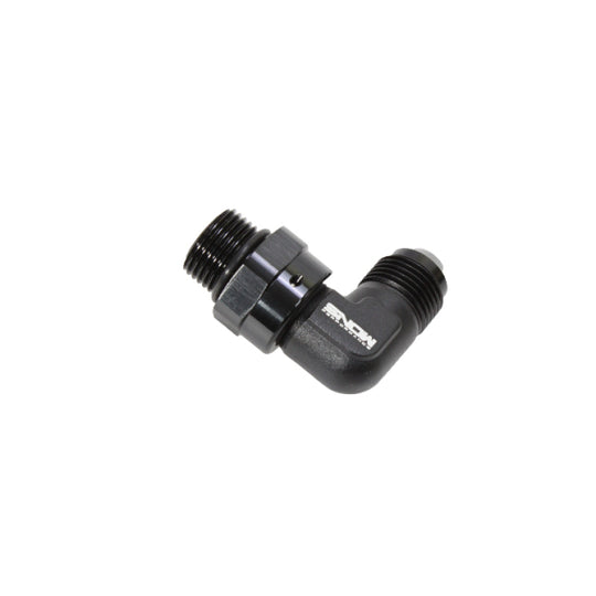 Black Snow Performance Snow -8 ORB to -8AN 90 degree swivel fitting for high-performance fluid connections.