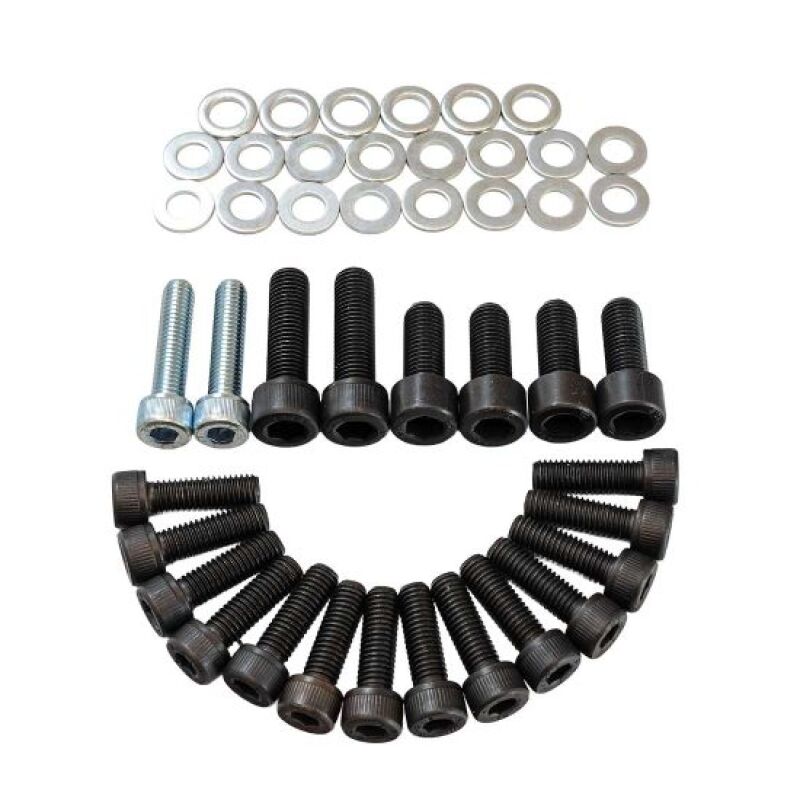 Moroso Toyota 1JZ/2JZ oil pan stud kit fittings with metal studs and nuts laid out on a surface.