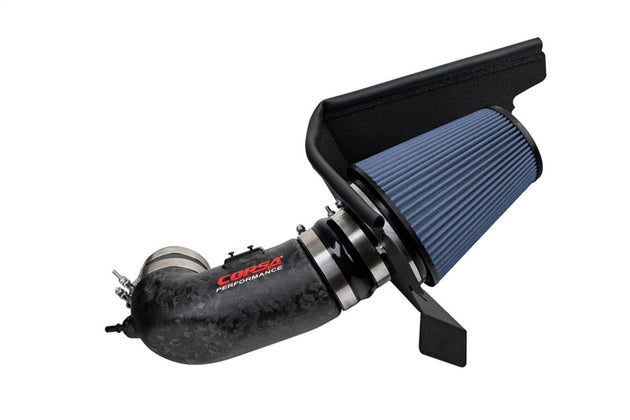 Chevrolet Camaro ZL1 Corsa Performance matte forged carbon fiber cold air intake with MaxFlow 5 oiled filter installed.