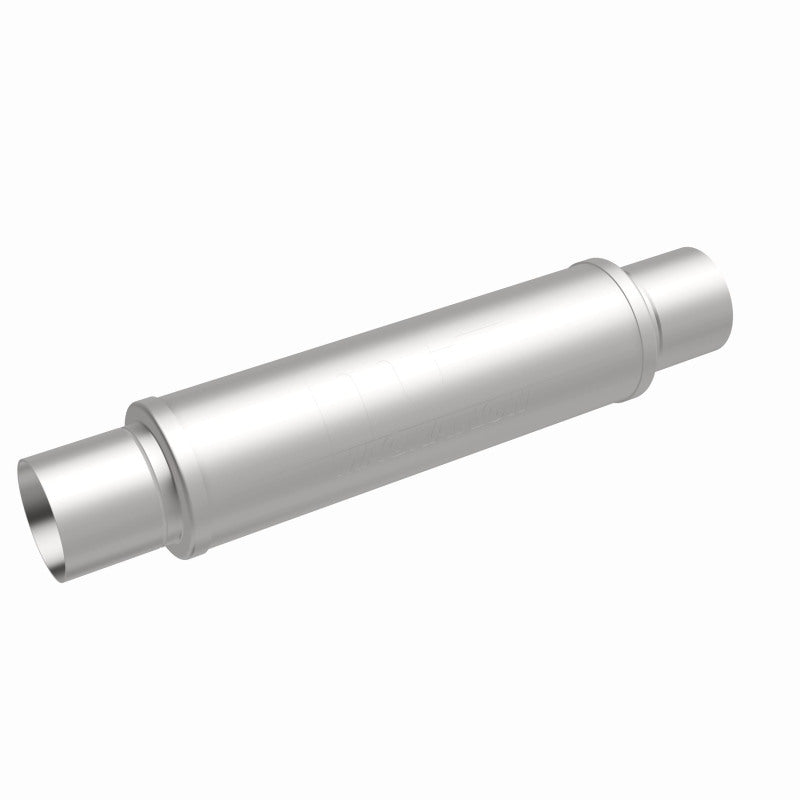 MagnaFlow Mag SS 3-inch muffler with 14x4x4-inch dimensions, showcasing its sleek stainless steel design for vehicle exhaust systems.