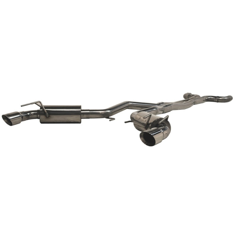 MBRP catback exhaust system for 2010 Chevy Camaro V8 6.2L with dual round tips, 6-speed transmission, shown from rear view