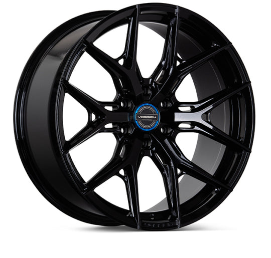 Vossen HF6-4 forged 24-inch gloss black wheel with 6x135 bolt pattern, ET35 offset, deep lip design, and 87.1 center bore.