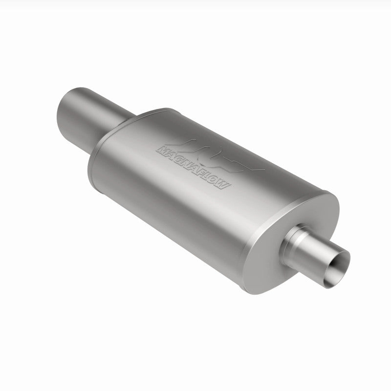 MagnaFlow muffler with tip, model RS 14X5X8, featuring 2.25/4 inch pipe size, black finish, and polished tip.