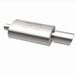MagnaFlow stainless steel muffler with dual tips, 14x5x8 inches, showing the sleek design and polished finish.