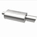 MagnaFlow stainless steel muffler with dual tips, 14x5x8 inches, showing the sleek design and polished finish.