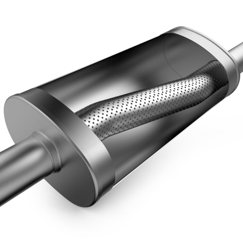 MagnaFlow Mag SS muffler with 14x4x9-inch dimensions, featuring dual outlet tips and a durable stainless steel construction.