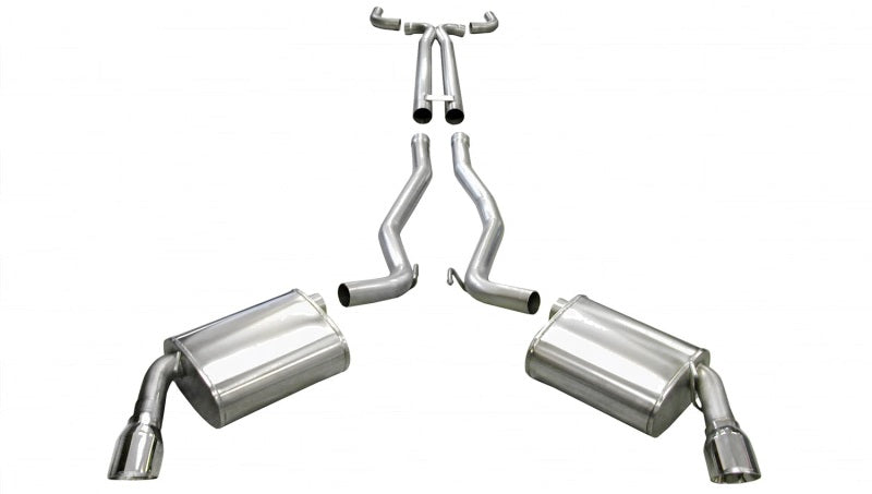 Polished CORSA Performance catback exhaust for 2010-2013 Chevrolet Camaro SS convertible with 6.2L V8 engine, featuring dual tips