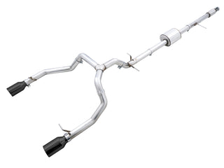 AWE Tuning 4th Gen GM 1500 5.3L catback exhaust with dual diamond tips and split rear exit for flat bumper trucks.