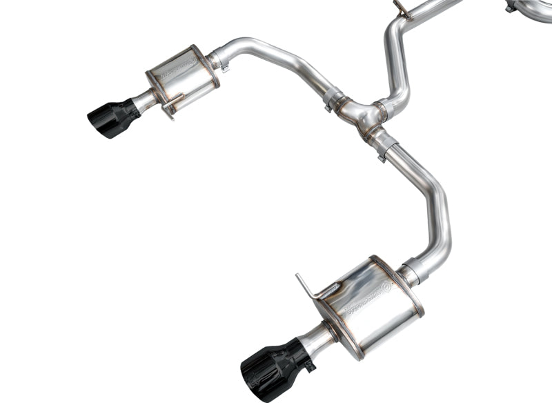 AWE Tuning 22-25 Volkswagen Jetta GLI Touring Edition catback exhaust with diamond black tips, showing polished metal and black accents.