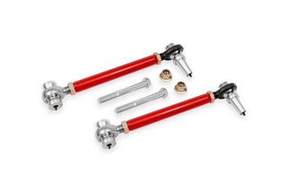 Red BMR Suspension Chevy Camaro front double adjustable lower control arms for the rear, designed for improved handling and alignment.