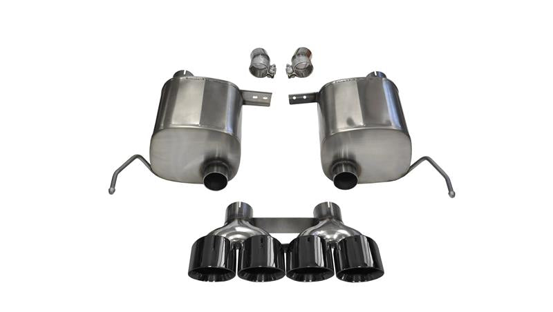 Black Corsa Performance axle back exhaust for Chevy Corvette C7 6.2L V8 coupe with dual rear exit, 2.75-inch valve-back design