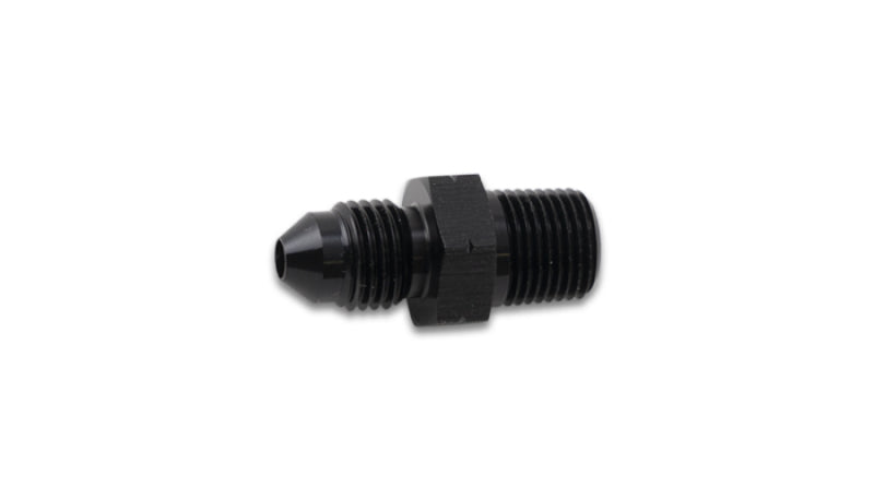 Vibrant BSPT adapter fitting for -10 AN to 1/2 inch -14, showing a metallic fitting with threaded ends for hydraulic or automotive use.