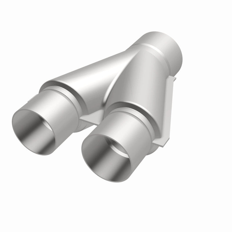 MagnaFlow Y pipe, 2.5/3 inch diameter, aluminum, smooth transition design for automotive exhaust systems, shown in image.