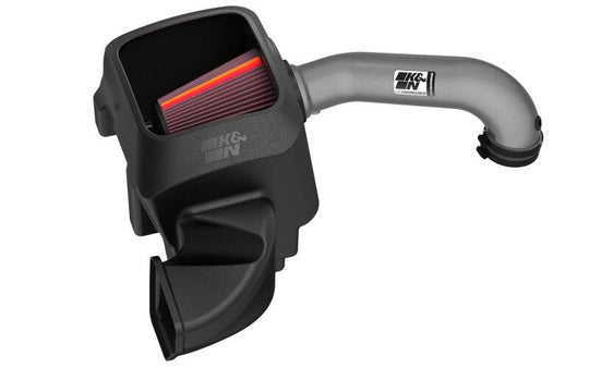 K&N Engineering NextGen aluminum cold air intake for 2009-2023 RAM 1500 5.7L engine, showing the sleek intake tube and filter.