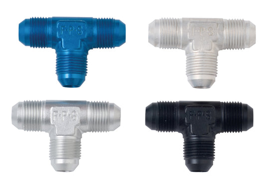 Black Fragola -6AN Tee fitting showing threaded ends and smooth black finish for hydraulic or fuel line connections.