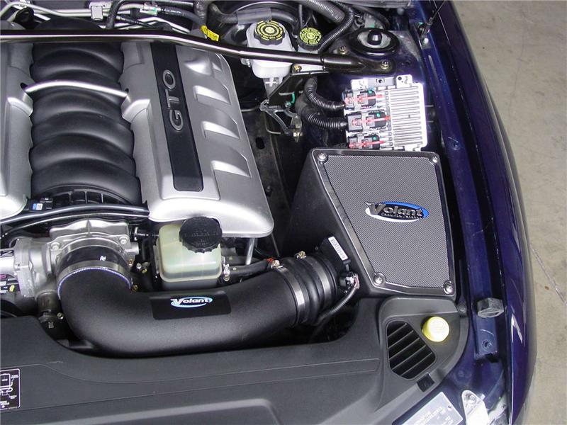 Volant Cold Air Intake System for Pontiac GTO 6.0 V8 Pro5 closed box air intake, showing the black and metal components.