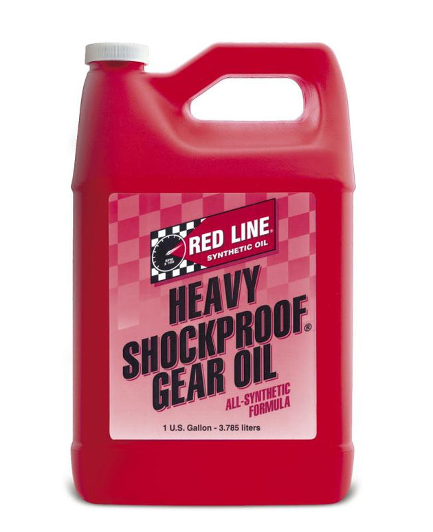 Red Line Heavy ShockProof Gear Oil gallon container, durable gear oil designed for heavy-duty applications and optimal gear protection.