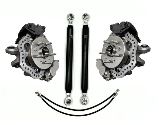 LMP Cadillac CT5-V Blackwing 15-inch brake adapters for conversion, showing the black metal adapters with mounting holes.