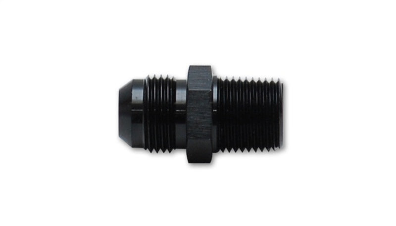 Vibrant 16AN to 3/4 inch NPT straight adapter fitting showing metal connection ends and threading for plumbing or hydraulic use.