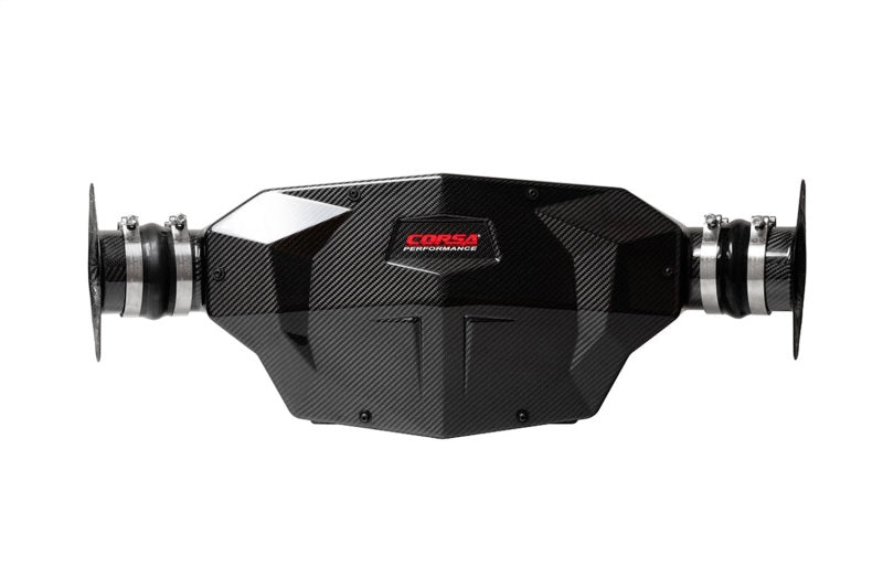 Chevrolet Corvette C8 Stingray 2020-2025 cold air intake by CORSA Performance with carbon fiber construction, installed in engine bay