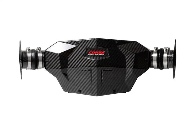 Chevrolet Corvette C8 Stingray 2020-2025 cold air intake by CORSA Performance with carbon fiber construction, installed in engine bay