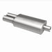 MagnaFlow stainless steel muffler with tip, 14x5x8 inches, featuring dual inlet and outlet pipes for automotive exhaust systems.