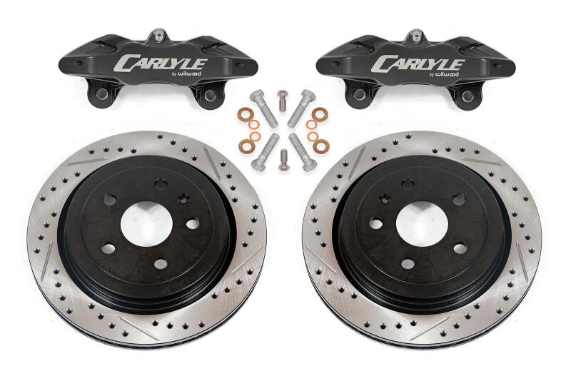 BMR Chevrolet Corvette C7 brake kit with 15-inch drilled and slotted rotors and black calipers for enhanced performance.