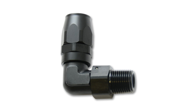Vibrant Male NPT 90 Degree Hose End Fitting -6AN with 3/8 NPT thread, used for automotive fluid connections.