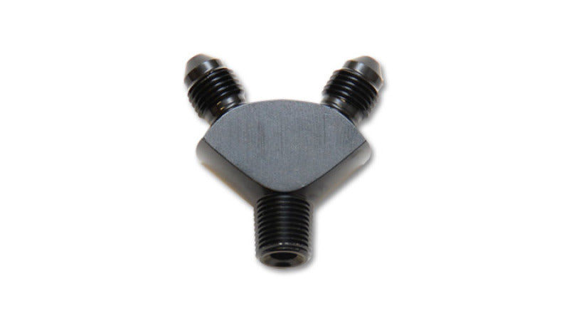 Vibrant aluminum -3AN x -3AN x 1/8in NPT Y-Adapter fitting showing the Y-shaped metal fitting with threaded ends.