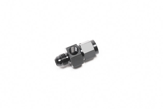 Radium Engineering 6AN inline fitting with 1/8NPT female thread, made of durable metal, designed for automotive fluid connections.