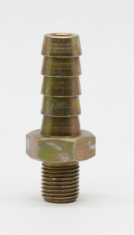 Walbro 10.5mm barb fuel fitting showing the metal fitting with a 10.5mm barb for fuel hoses.