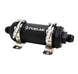 Fuelab PRO Series inline fuel filter with 12AN fittings, 100 micron stainless steel mesh, matte black finish, 10 GPM flow capacity.