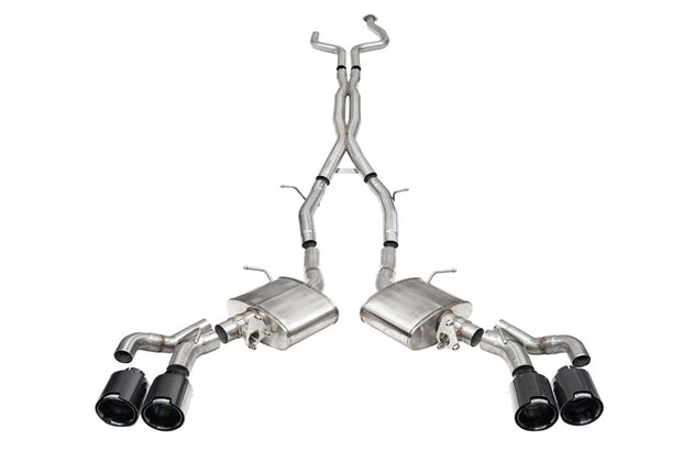 CORSA Performance Corsa 2022-25 Caddy CT5 V Blackwing cat-back exhaust system with dual X-pipe and twin 4.5-inch black carbon fiber tips