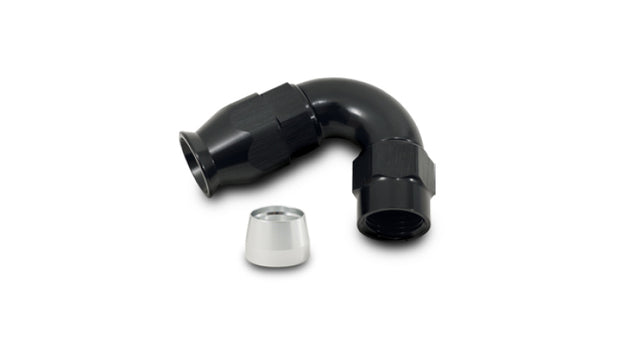 Vibrant -6AN 120-degree hose end fitting for PTFE-lined hoses, showcasing the durable metal fitting with angled design.