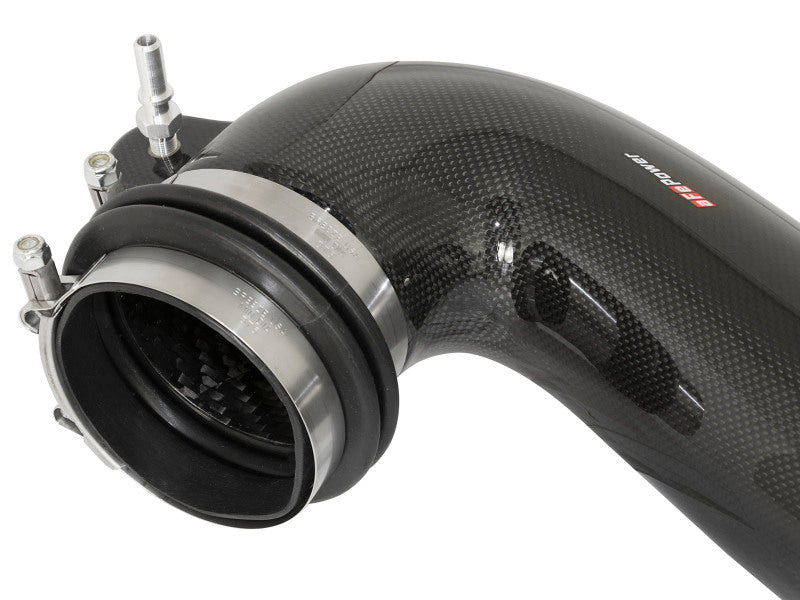 aFe Momentum carbon fiber cold air intake system installed in a 2015-2016 Chevrolet Corvette Z06 V8-6.2L engine bay