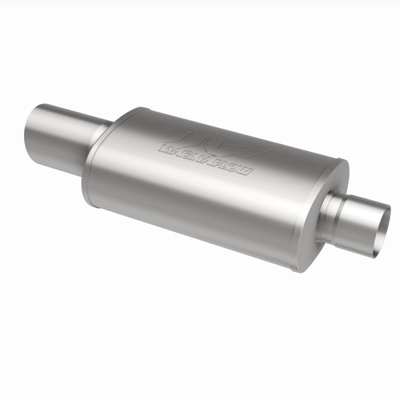 MagnaFlow muffler with exhaust tip, model RS 14X5X8, featuring a sleek polished finish and durable construction.