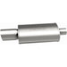 MagnaFlow stainless steel muffler with tip, 14x5x8 inches, featuring dual inlet/outlet pipes, designed for vehicle exhaust systems.