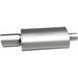 MagnaFlow stainless steel muffler with tip, 14x5x8 inches, featuring dual inlet/outlet pipes, designed for vehicle exhaust systems.