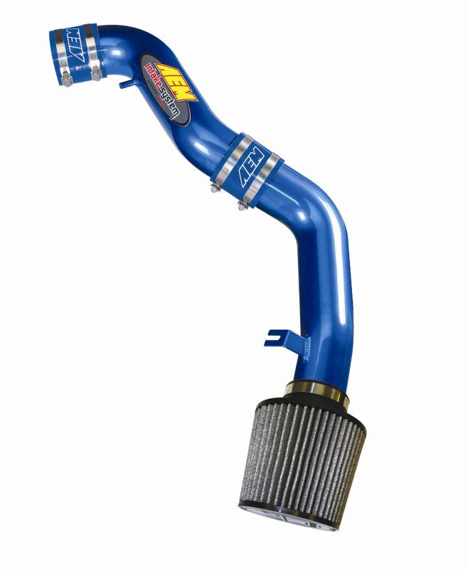 AEM 4-inch universal cold air intake system with black plastic tubing and filter, designed for improved engine airflow.