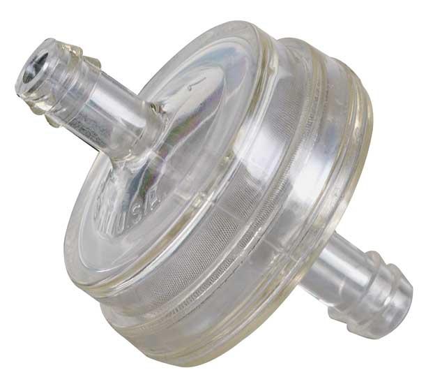 K&N 1.688-inch OD x 5.625-inch fuel/oil inline filter with 100 micron mesh, designed for fuel and oil filtration.
