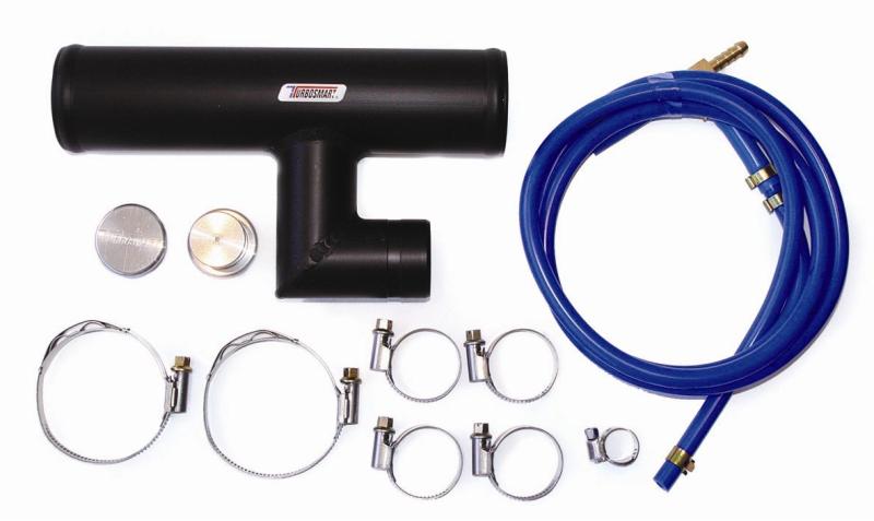 Turbosmart BOV 34mm hose adapter for blow off valve accessories, showing the black rubber fitting with metal clamps.