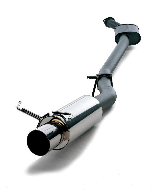 HKS Hi-Power 409 catback exhaust system for Mitsubishi CP9A and CN9A 4G63 engine, featuring stainless steel piping and muffler.