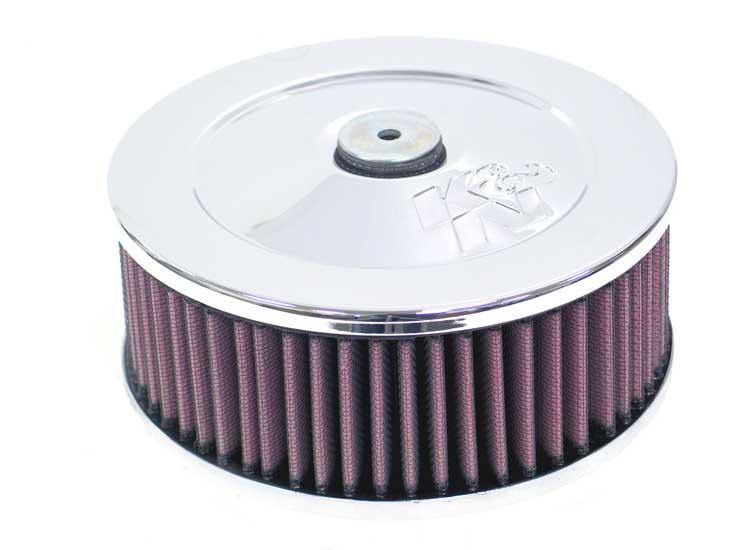 K&N Engineering round custom air filter with 2.875-inch ID, 3.875-inch OD, and 2-inch height, designed for drop-in air filtration.