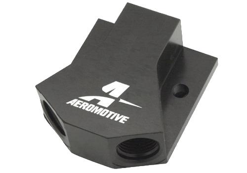 Aeromotive AN-06 Y-Block fittings showing two AN-06 fittings connected in a group for fuel or oil line installation.