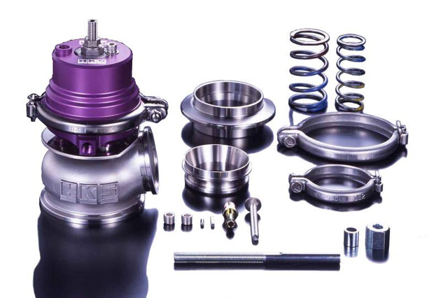 HKS GTII 60mm wastegate for turbochargers, showing the metallic actuator and wastegate body with branding visible.