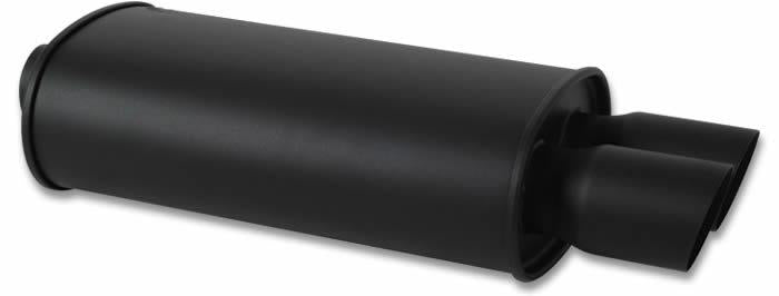 Vibrant StreetPower flat black oval muffler with single 3-inch outlet and inlet, designed for performance exhaust systems.